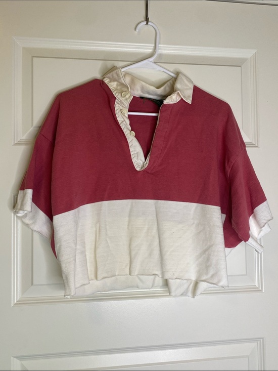 J. Crew Tops - Vintage J. Crew Cropped Two-Tone Polo Top in Pink and Cream